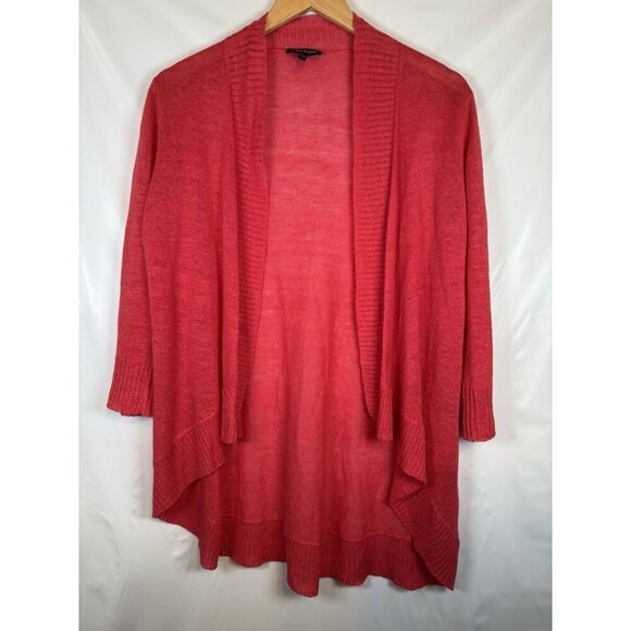 Eileen Fisher Red 100% Linen Open Front Waterfall Cardigan Sweater Size XS - Picture 1 of 7